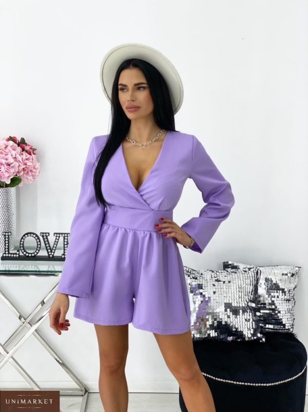 Купить онлайн лиловый комбинезон с шортами и длинным рукавом (размер 42-48) для женщин