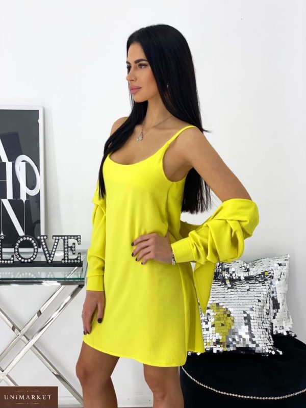 Купить недорого желтый Костюм: платье+рубашка для женщин (размер 42-48)