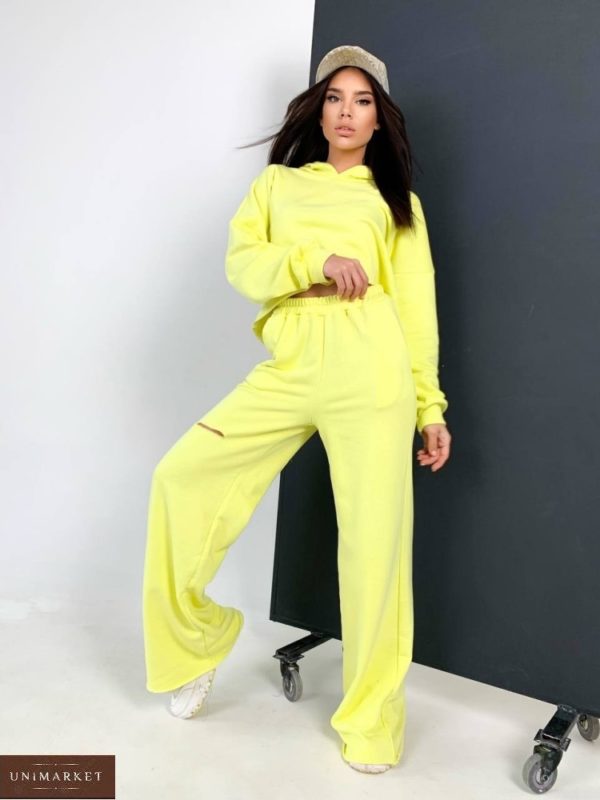 Замовити онлайн світло жовтого кольору костюм з турецької трехніткі пеньє для жінок
