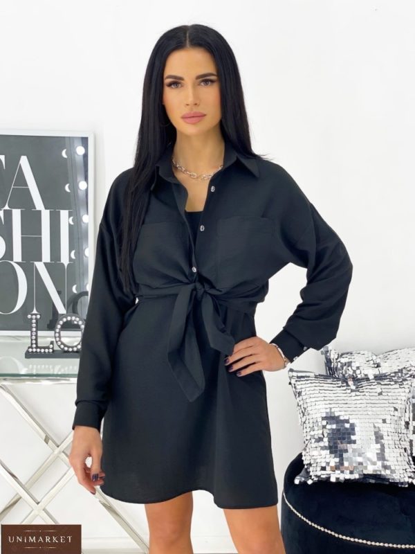 Купити чорного кольору зі знижкою Костюм: плаття + сорочка (розмір 42-48) для жінок