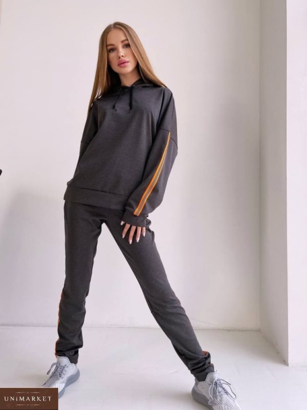 Приобрести онлайн серый спортивный костюм с рефлекторными лентами для женщин
