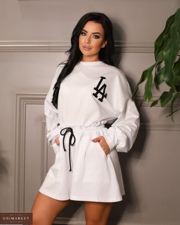 Заказать онлайн спортивный костюм LA женский с шортами (размер 42-52) белого цвета
