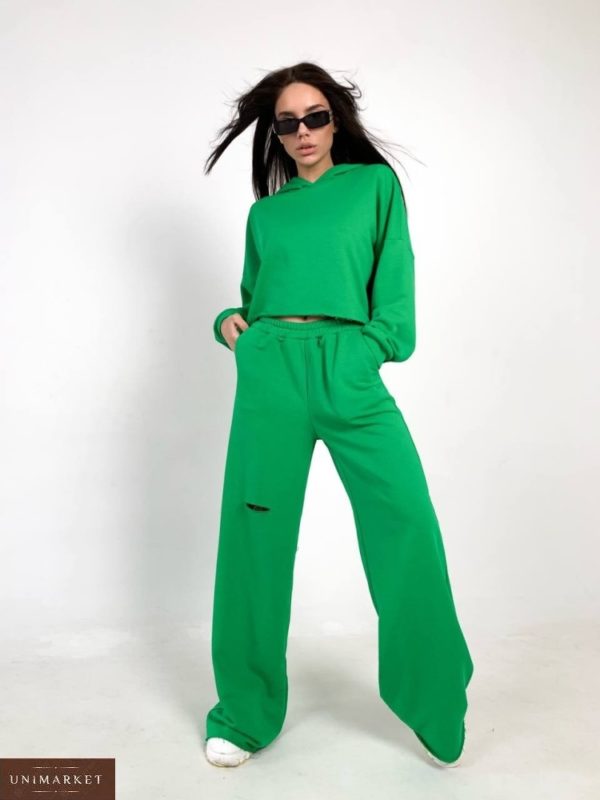 Купить зеленый женский костюм из турецкой трехнитки пенье выгодно