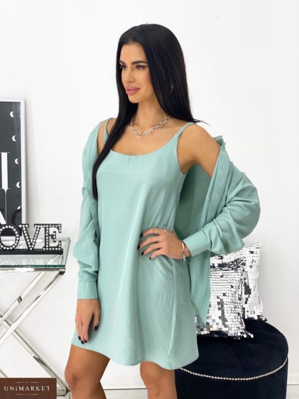 Купить в интернете Костюм: платье+рубашка (размер 42-48) для женщин мятного цвета