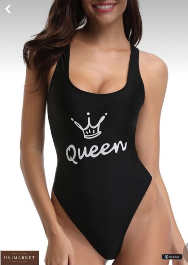 Купити в інтернеті жіночий цілісний купальні з принтом (розмір 42-50) чорного кольору