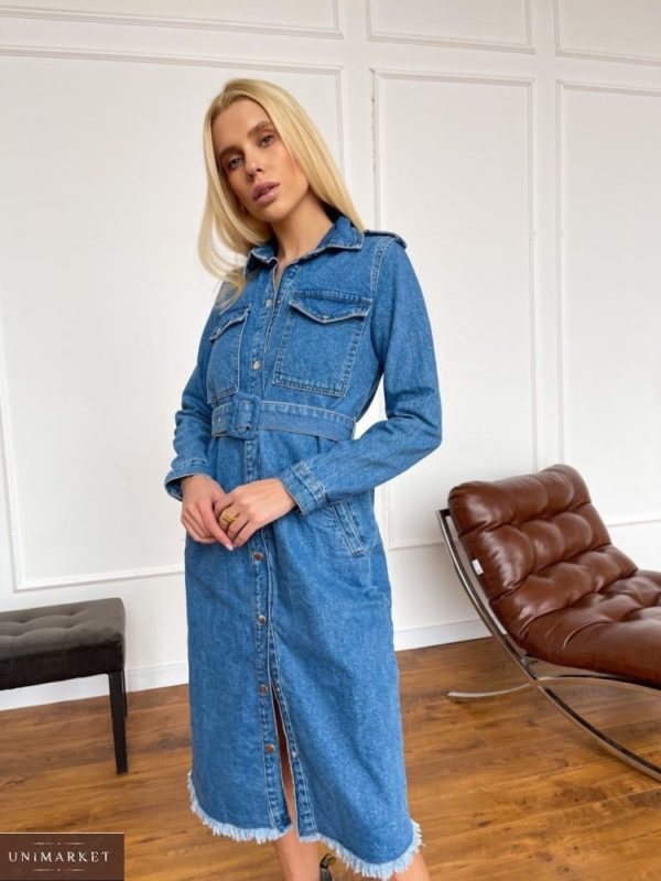 Купити в інтернеті синє джинсове плаття міді з необробленим краєм (розмір 42-48) для жінок