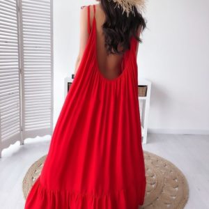 Купить онлайн красное длинное платье на бретельках на лето женское с открытой спиной