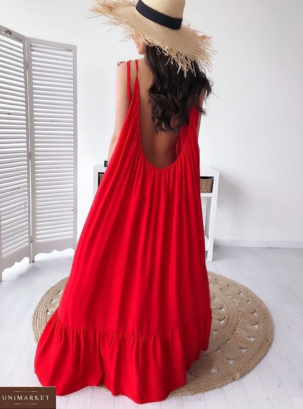Купить онлайн красное длинное платье на бретельках на лето женское с открытой спиной