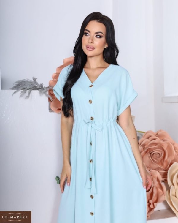 Заказать онлайн голубое жатое платье-рубашку (размер 42-48) для женщин