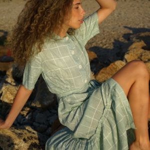 Замовити в інтернеті жіноче плаття-сорочка в клітку з бавовни (розмір 42-54) кольору оливка