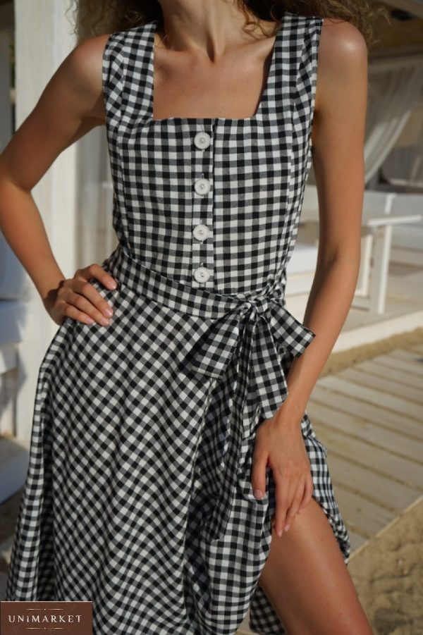 Купить черно-белое женское летнее платье в клетку (размер 42-54) по скидке