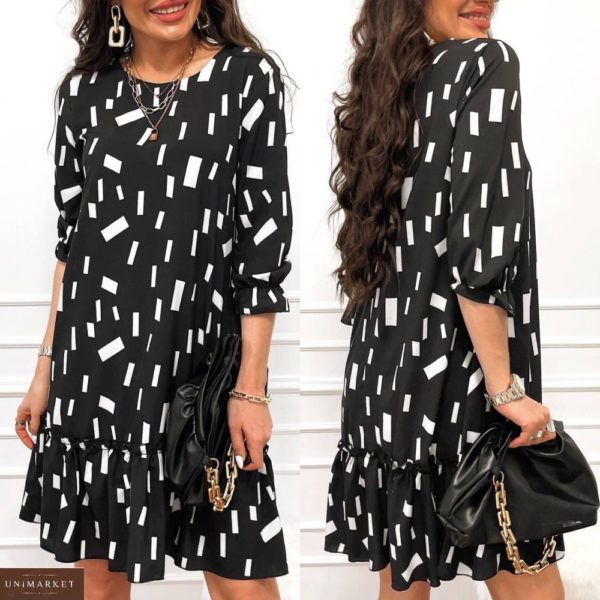 Заказать онлайн женское платье с оригинальным принтом (размер 42-48) черного цвета
