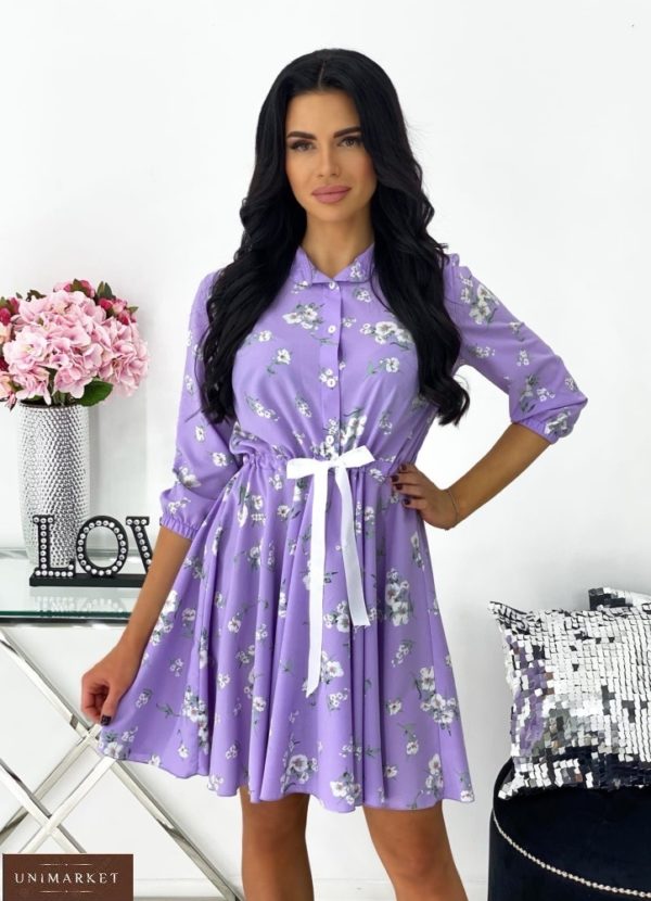 Купить онлайн лилового цвета платье мини в цветочный принт для женщин