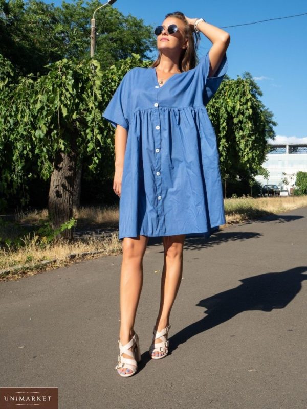 Замовити недорого жіноче оверсайз плаття-сорочка блакитне з попліну