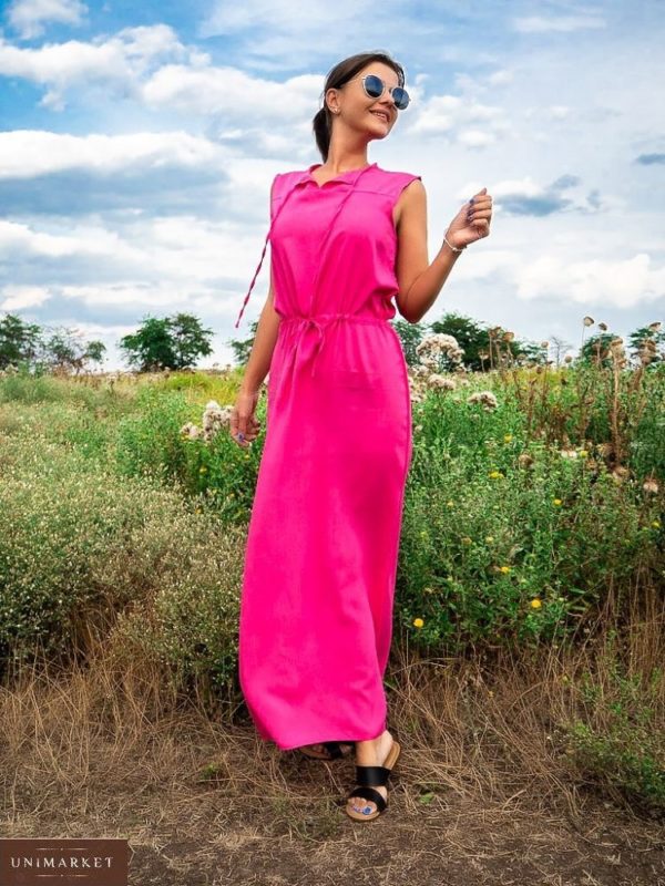 Приобрести малиновое женское летнее длинное платье без рукавов в интернете