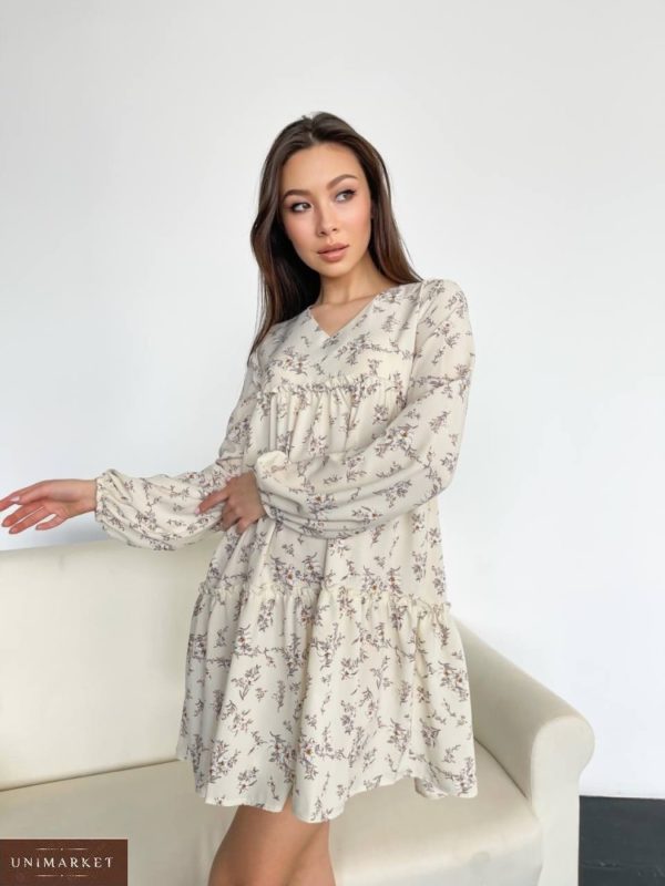 Замовити молочного кольору жіноче повітряне плаття в квітковий принт онлайн