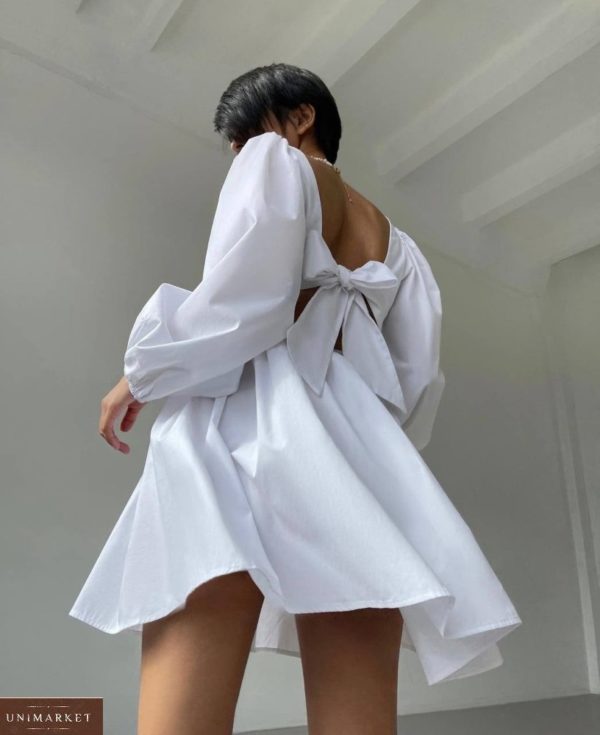 Заказать онлайн женское летнее хлопковое платье с длинным рукавом белого цвета