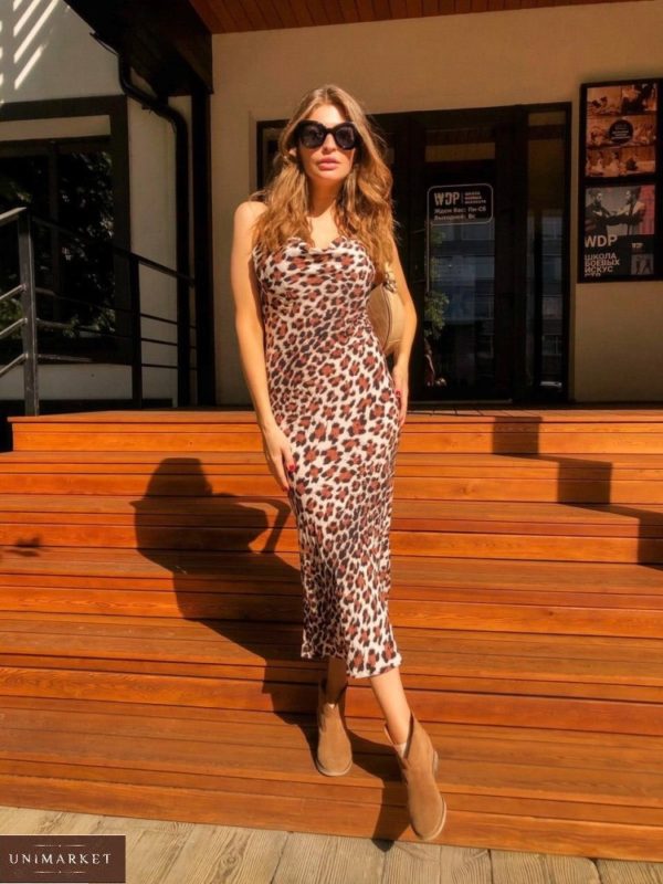 Замовити недорого жіноче леопардове плаття на бретельках коричневе
