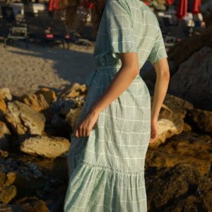 Купить оливковое женское платье-рубашка в клетку из хлопка (размер 42-54) в Украине