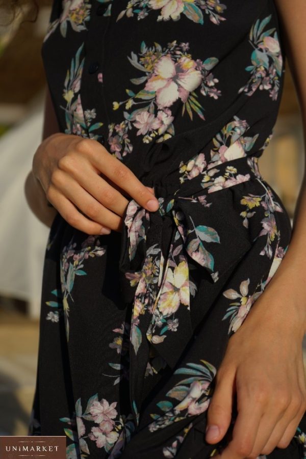 Купити жіночу літню сукню міні з поясом (розмір 42-52) онлайн чорного кольору