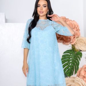 Купить в интернете женское платье из сетки с напылением флок (размер 42-52) голубого цвета