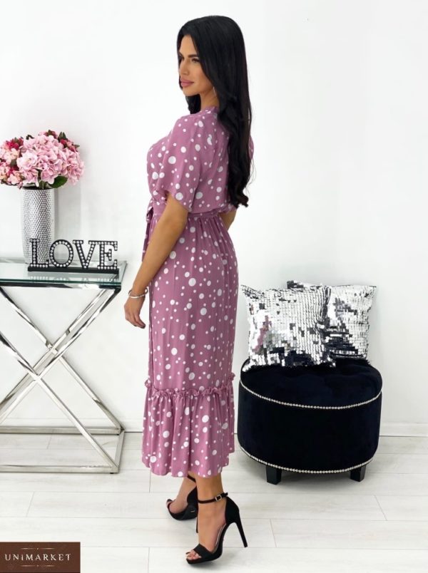 Купити онлайн фреза плаття міді з штапеля в горох (розмір 42-48) для жінок