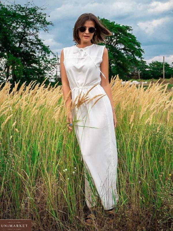 Купить белое выгодно летнее длинное платье без рукавов для женщин