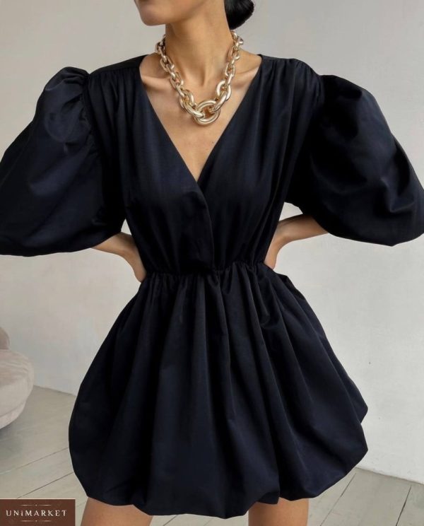 Придбати чорне жіноче плаття з пишними рукавами і спідницею вигідно