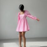 Приобрести розовое женское летнее хлопковое платье с длинным рукавом дешево