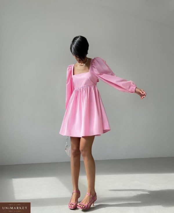 Придбати рожеве жіноче літнє бавовняне плаття з довгим рукавом дешево