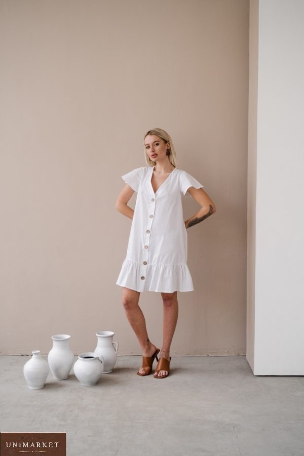 Замовити білого кольору жіноче плаття-сорочка з тонкого котону на розпродажі