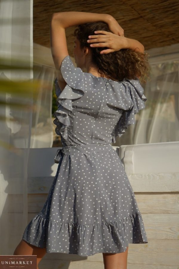 Придбати сіре жіноче літнє плаття з рюшами на рукавах (розмір 42-52) в інтернеті