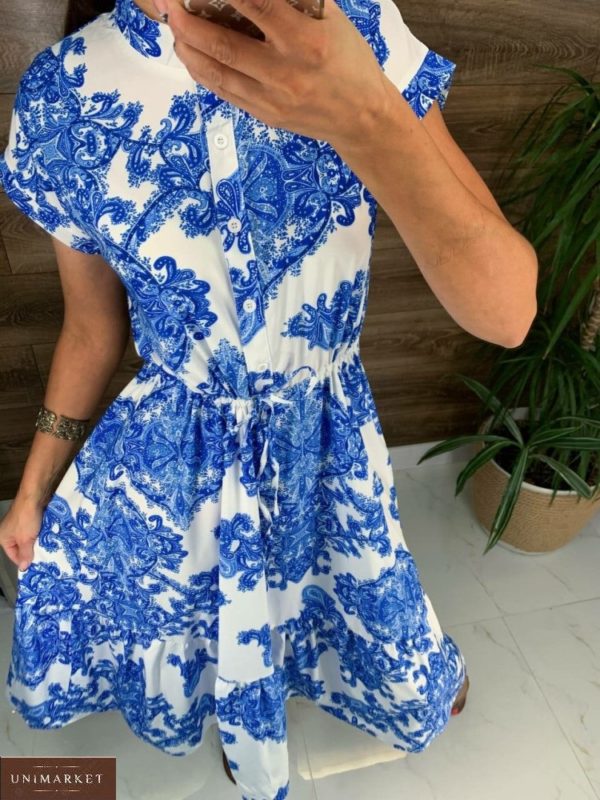 Придбати синього кольору жіноче плаття з принтом з полірованого шовку в Україні