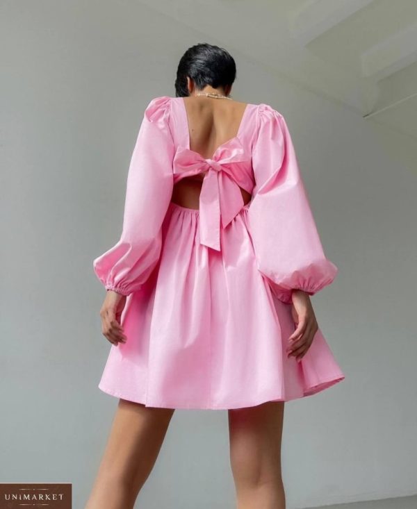 Купити в інтернеті жіноче літнє бавовняне плаття з довгим рукавом рожевого кольору