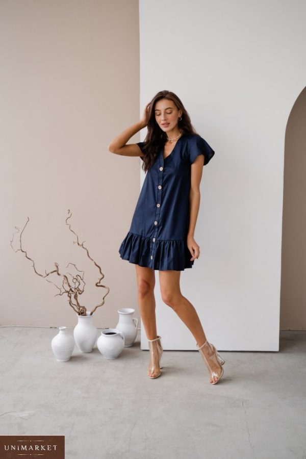 Замовити онлайн синє жіноче плаття-сорочка з тонкого котону в Україні