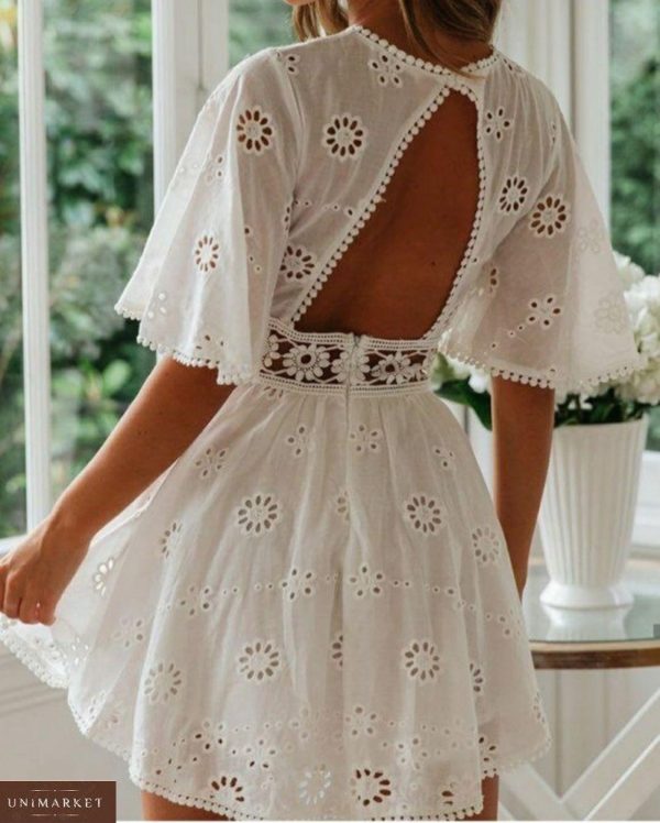 Заказать белое платье из прошвы для женщин с открытой спиной выгодно