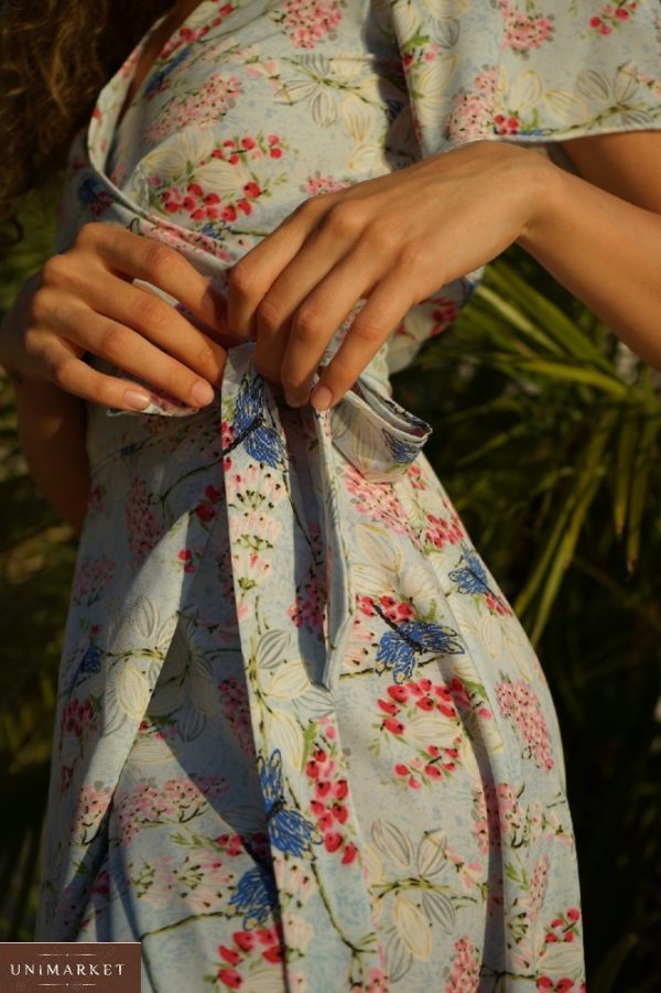 Приобрести женское платье с коротким рукавом на запах (размер 42-52) в Украине голубого увета
