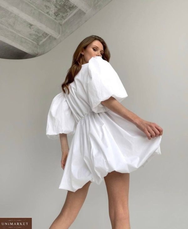 Придбати білого кольору онлайн плаття з пишними рукавами і спідницею для жінок