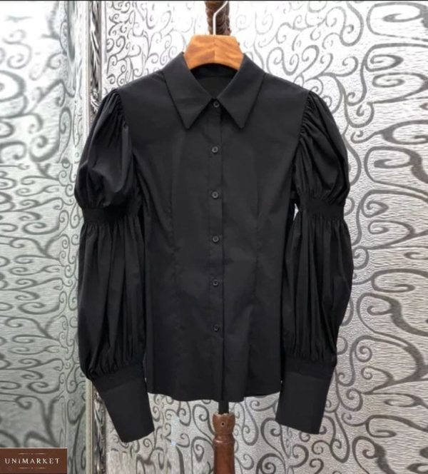 Придбати чорного кольору онлайн сорочку з довгими рукавами-дзвіночками для жінок