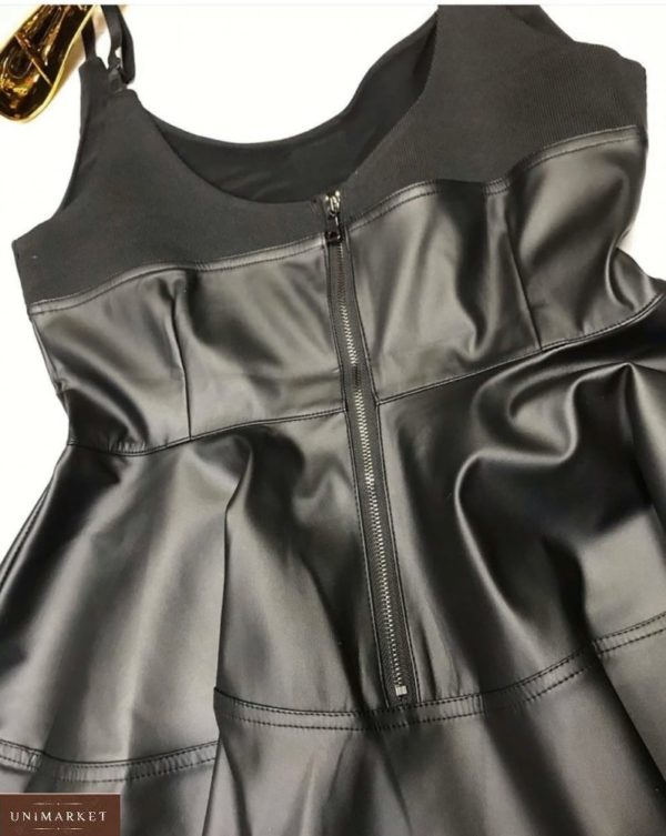 Заказать онлайн женское кожаное платье на бретельках для женщин