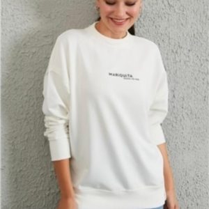 Купить белый базовый женский свитшот свободного кроя для женщин