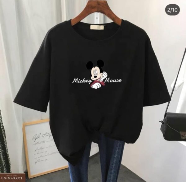 Замовити онлайн чорну футболку Mickey Mouse для жінок