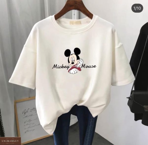 Купить женскую футболку белого цвета Mickey Mouse выгодно