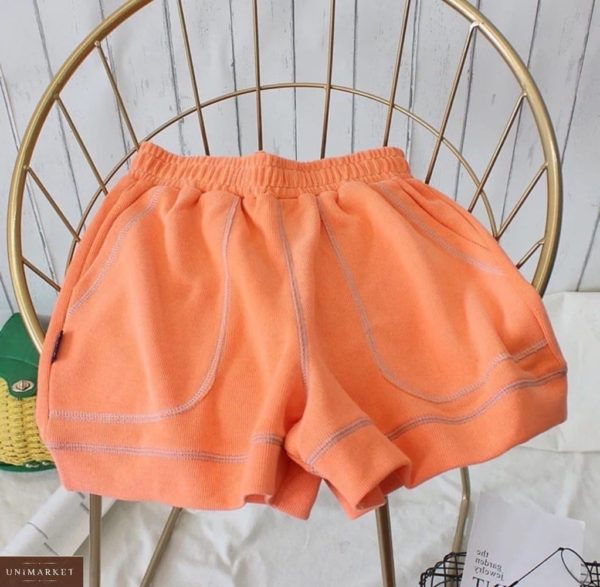 Купить оранжевые женские шорты с контрастной отделкой недорого