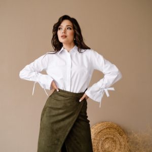 Купить в интернете цвета хаки женскую замшевую юбку на запах (размер 42-48) в Украине