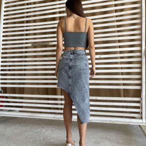 Купити в інтернеті жіночу джинсову спідницю незвичайного крою сірого кольору