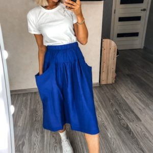 Приобрести синюю льняную юбку онлайн с карманами для женщин