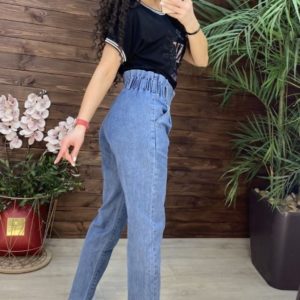 Купить в интернете женские джинсы на резинке со змейкой голубого цвета