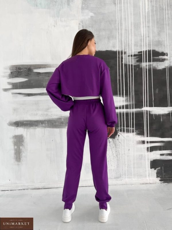 Замовити фіолетовий костюм трійка з білим топом для жінок по знижці