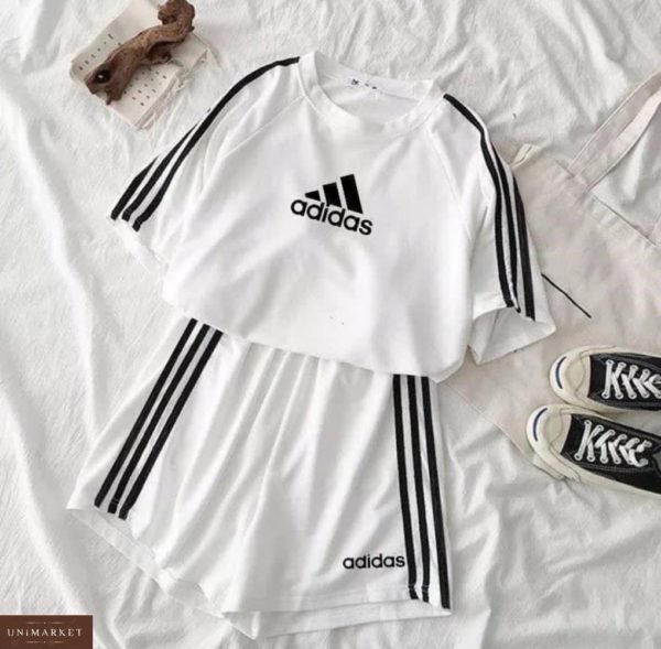 Заказать женский белый летний костюм Adidas с шортами онлайн